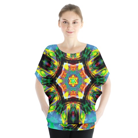 Chakra Art Heart Healing Blue Batwing Chiffon Blouse by Simbadda