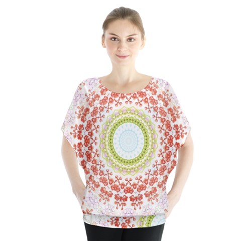 Fractal Kaleidoscope Mandala Batwing Chiffon Blouse by Simbadda