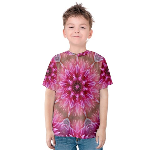 Flower Mandala Art Pink Abstract Kids  Cotton Tee by Simbadda