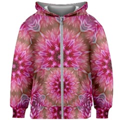 Flower Mandala Art Pink Abstract Kids Zipper Hoodie Without Drawstring by Simbadda