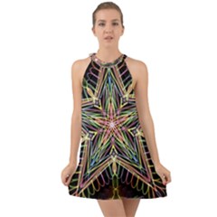 Star Mandala Pattern Design Doodle Halter Tie Back Chiffon Dress by Simbadda