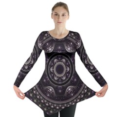 Fractal Mandala Circles Purple Long Sleeve Tunic  by Simbadda