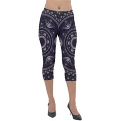 Fractal Mandala Circles Purple Lightweight Velour Capri Leggings  by Simbadda