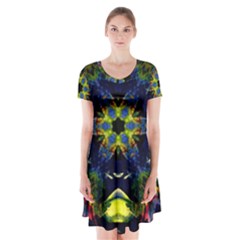 Chakra Art Healing Mandala Short Sleeve V-neck Flare Dress by Simbadda