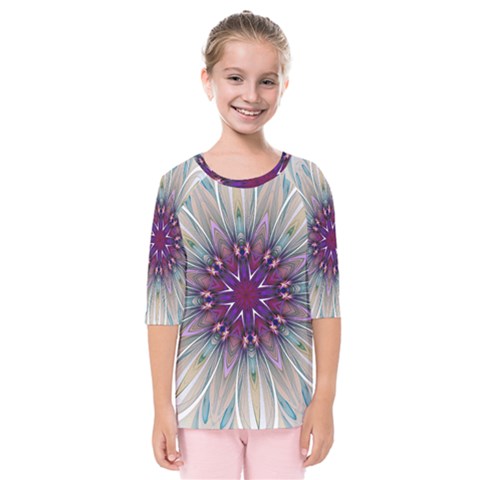 Mandala Kaleidoscope Ornament Kids  Quarter Sleeve Raglan Tee by Simbadda