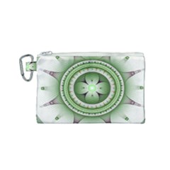 Ractal Mandala Green Purple Canvas Cosmetic Bag (small) by Simbadda