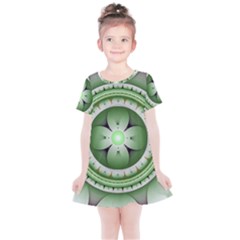 Ractal Mandala Green Purple Kids  Simple Cotton Dress by Simbadda