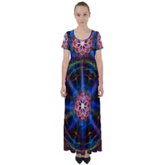 Mandala Pattern Kaleidoscope High Waist Short Sleeve Maxi Dress by Simbadda