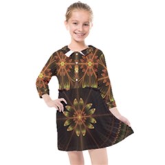 Fractal Floral Mandala Abstract Kids  Quarter Sleeve Shirt Dress by Simbadda