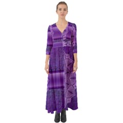 Background Mandala Purple Ribbon Button Up Boho Maxi Dress