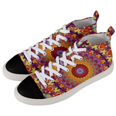 Fractal Kaleidoscope Mandala Men s Mid-top Canvas Sneakers by Simbadda