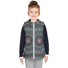 Fractal Kaleidoscope Mandala Kid s Hooded Puffer Vest by Simbadda