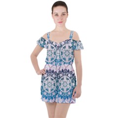 Mandalas Symmetry Meditation Round Ruffle Cut Out Chiffon Playsuit by Simbadda