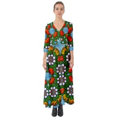 Mandala Background Colorful Pattern Button Up Boho Maxi Dress