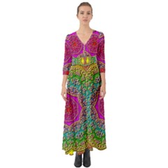 Mandala Tile Background Geometric Button Up Boho Maxi Dress