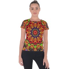 Fractal Mandala Flowers Short Sleeve Sports Top  by Simbadda