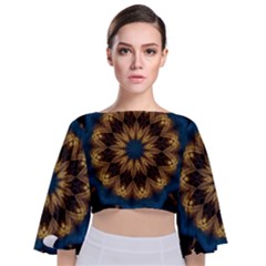 Mandala Kaleidoscope Ornaments Tie Back Butterfly Sleeve Chiffon Top by Simbadda