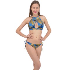 Circle Rings Abstract Optics Cross Front Halter Bikini Set by Simbadda