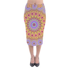 Geometric Flower Oriental Ornament Velvet Midi Pencil Skirt