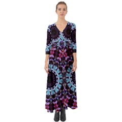 Kaleidoscope Shape Abstract Design Button Up Boho Maxi Dress