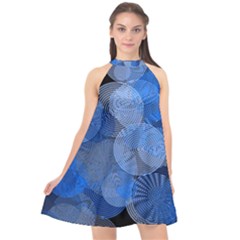 Circle Rings Abstract Optics Halter Neckline Chiffon Dress  by Simbadda