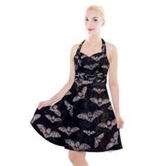 Vintage Halloween Bat Pattern Halter Party Swing Dress  by Valentinaart