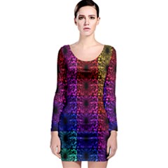 Rainbow Grid Form Abstract Long Sleeve Bodycon Dress by Simbadda