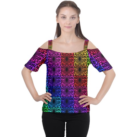 Rainbow Grid Form Abstract Cutout Shoulder Tee by Simbadda