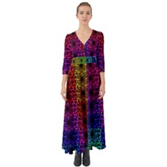 Rainbow Grid Form Abstract Button Up Boho Maxi Dress