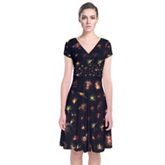 Fireworks Christmas Night Dark Short Sleeve Front Wrap Dress by Simbadda