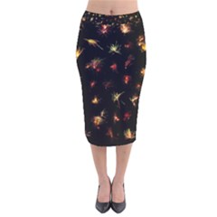 Fireworks Christmas Night Dark Velvet Midi Pencil Skirt
