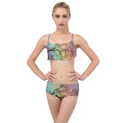 Rainbow Branch Boxer Shorts Layered Top Bikini Set by Simbadda