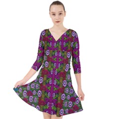 Floral Climbing To The Sky For Ornate Decorative Happiness Quarter Sleeve Front Wrap Dress by pepitasart