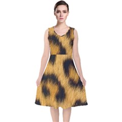 Animal Print Leopard V-neck Midi Sleeveless Dress  by NSGLOBALDESIGNS2