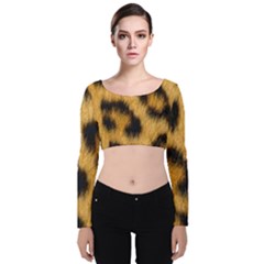 Animal Print Leopard Velvet Long Sleeve Crop Top by NSGLOBALDESIGNS2