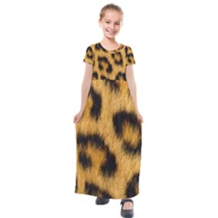 Animal Print Leopard Kids  Short Sleeve Maxi Dress by NSGLOBALDESIGNS2