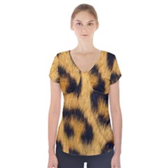 Animal Print Leopard Short Sleeve Front Detail Top by NSGLOBALDESIGNS2