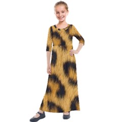 Animal Print Leopard Kids  Quarter Sleeve Maxi Dress by NSGLOBALDESIGNS2