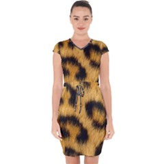 Animal Print 3 Capsleeve Drawstring Dress 