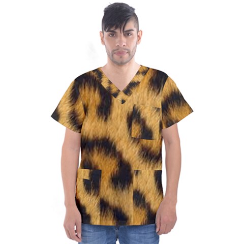 Leopard Print Men s V-neck Scrub Top by NSGLOBALDESIGNS2