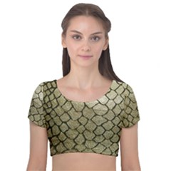 Snake Print Velvet Short Sleeve Crop Top  by NSGLOBALDESIGNS2