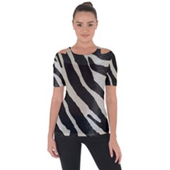 Zebra Print Shoulder Cut Out Short Sleeve Top