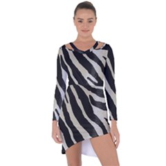 Zebra Print Asymmetric Cut-out Shift Dress by NSGLOBALDESIGNS2