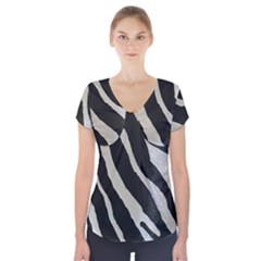 Zebra Print Short Sleeve Front Detail Top by NSGLOBALDESIGNS2