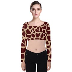 Gulf Lrint Velvet Long Sleeve Crop Top by NSGLOBALDESIGNS2