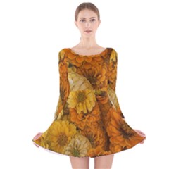 Yellow Zinnias Long Sleeve Velvet Skater Dress by bloomingvinedesign