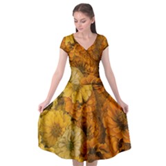 Yellow Zinnias Cap Sleeve Wrap Front Dress by bloomingvinedesign