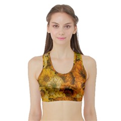 Yellow Zinnias Sports Bra With Border by bloomingvinedesign