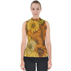 Yellow Zinnias Mock Neck Shell Top by bloomingvinedesign