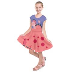 Purple & Pink Apatosaurus Design Kids  Short Sleeve Dress by PattyVilleDesigns